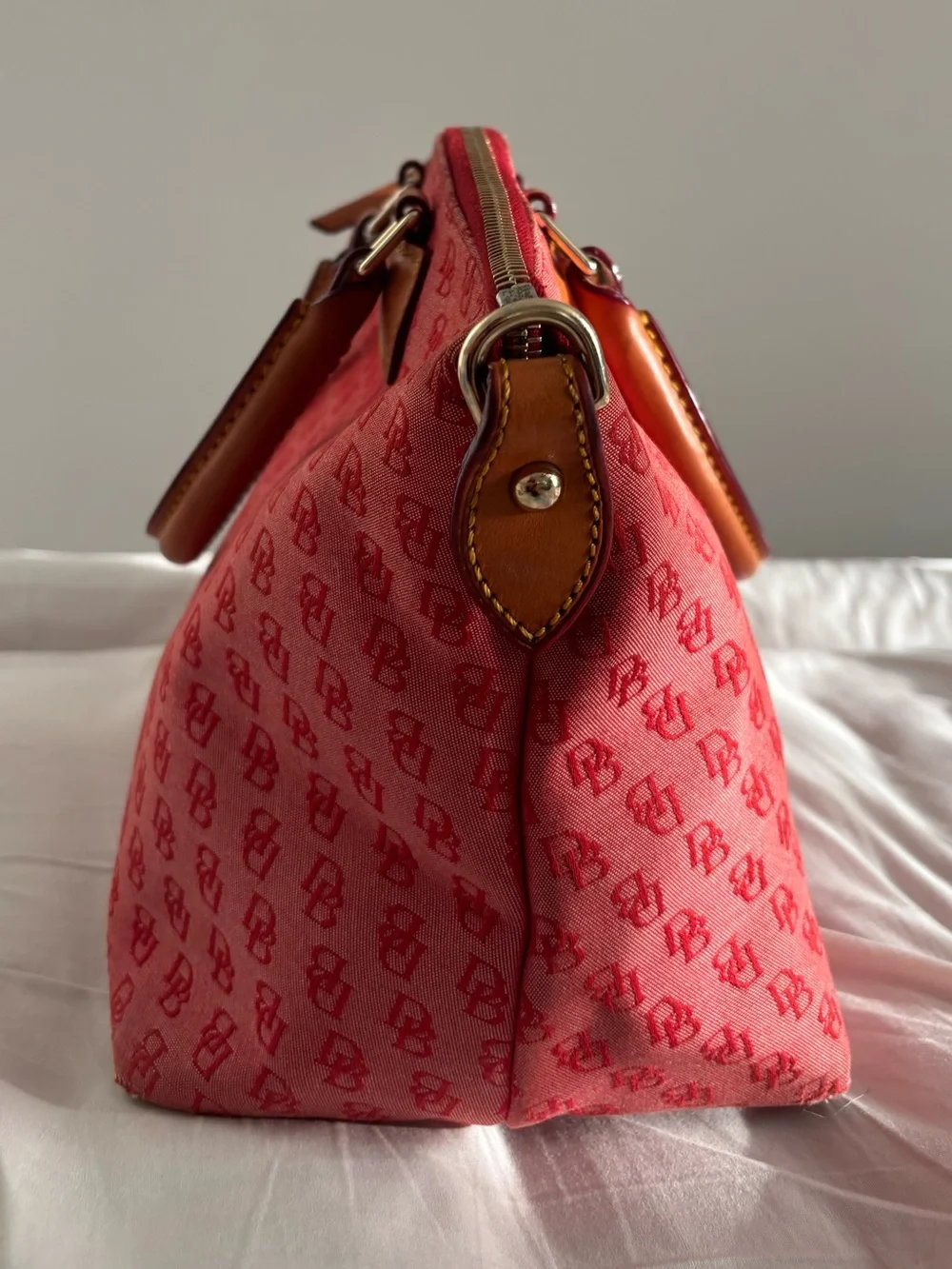Dooney & Bourke Strawberry Pink Logo Canvas & Leather Satchel Crossbody Bag